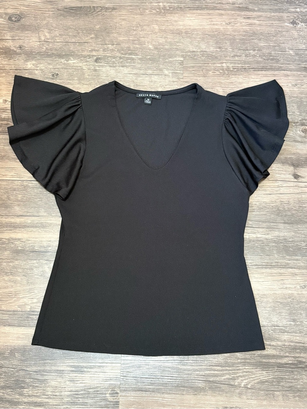 Haute Monde Black V-Neck Flutter Sleeve Top